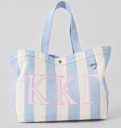 Sorority  Embroidered/Stripe Canvas Tote: Kappa Delta