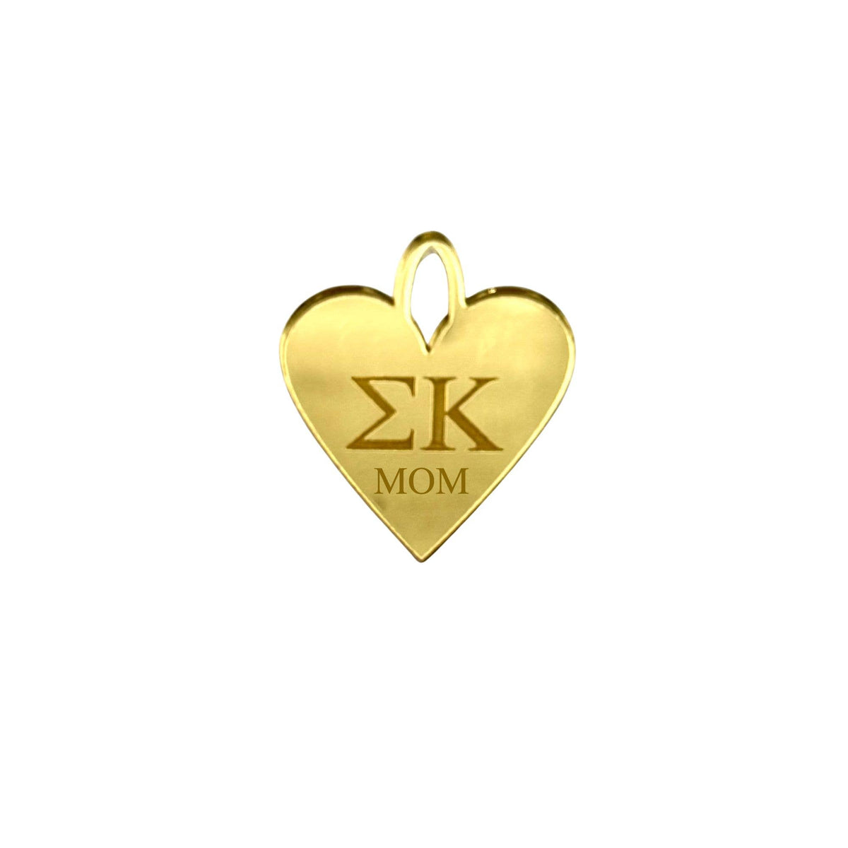 Acrylic Engraved Sorority + MOM Heart Charm: Mirror Gold / O Lever Ring Clasp / Kappa Delta