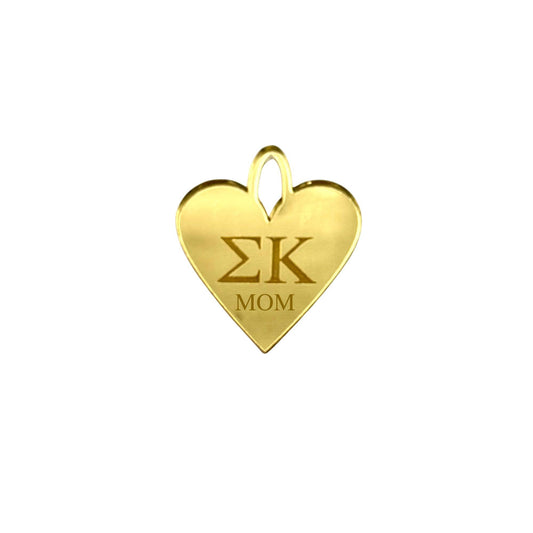 Acrylic Engraved Sorority + MOM Heart Charm: Mirror Gold / O Lever Ring Clasp / Kappa Delta