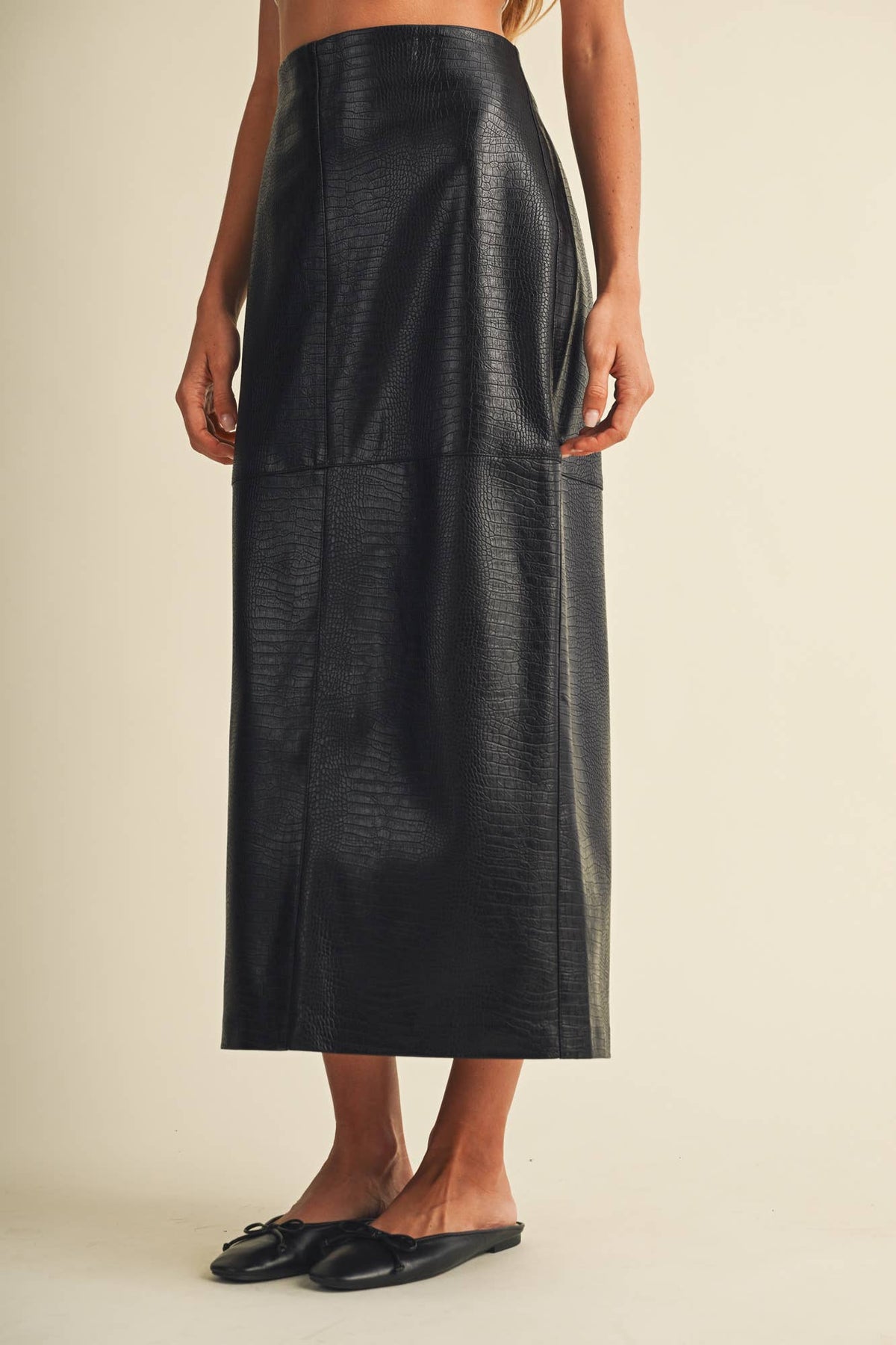 PREORDER - Croc-Embossed Pencil Skirt: Choco Fondant