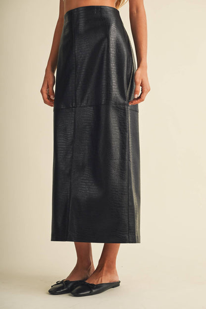 PREORDER - Croc-Embossed Pencil Skirt: Choco Fondant