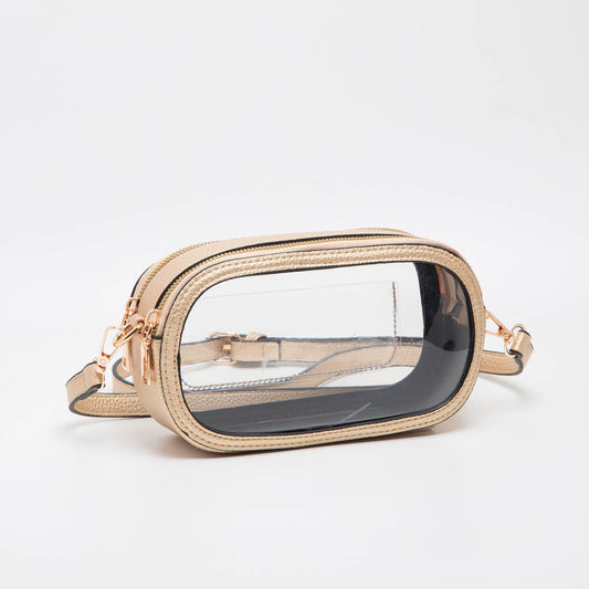 Game Day Stadium Clear Oval Crossbody Bags: Gold