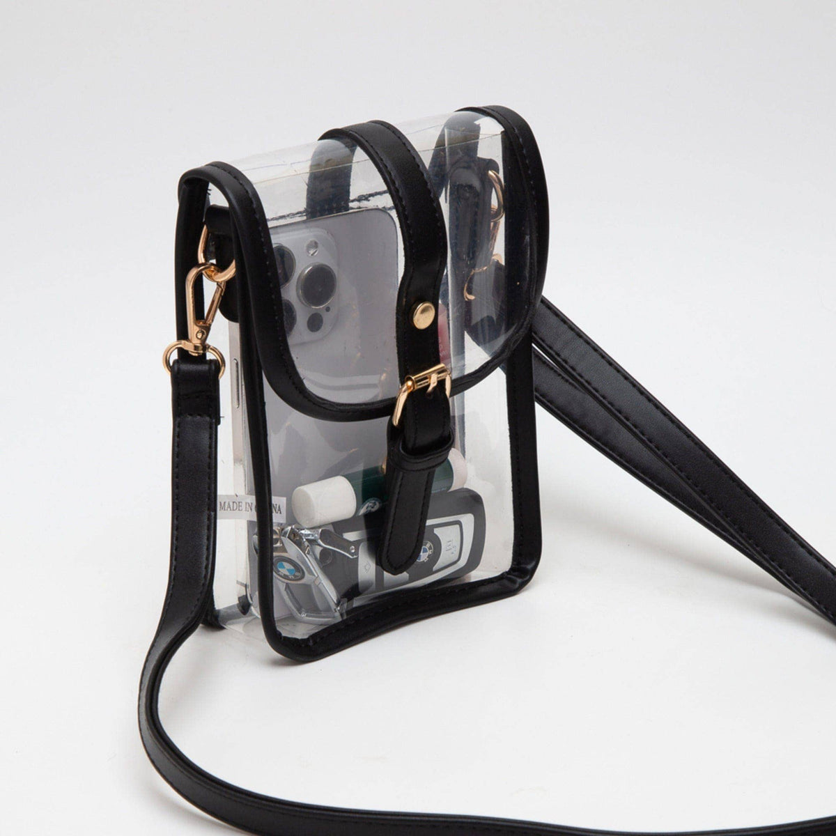 Game Day Clear Buckle Strap Mini Crossbody Bag Purse : Gold