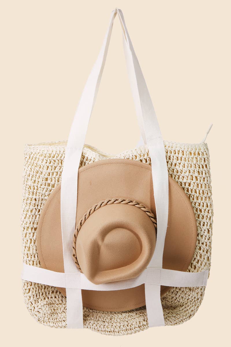 Straw Braided Hat Carrier Tote Bag: BE