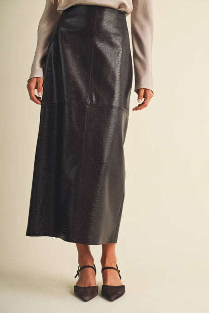 PREORDER - Croc-Embossed Pencil Skirt: Choco Fondant