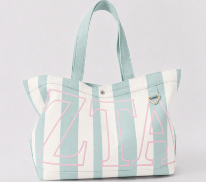 Sorority Embroidered/Stripe Canvas Tote: Chi Omega