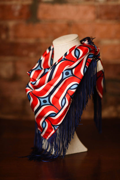 Fringe Scarf: Red and Blue