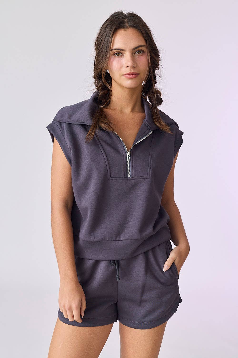 Blake Half Zip Top and Shorts Set: Black