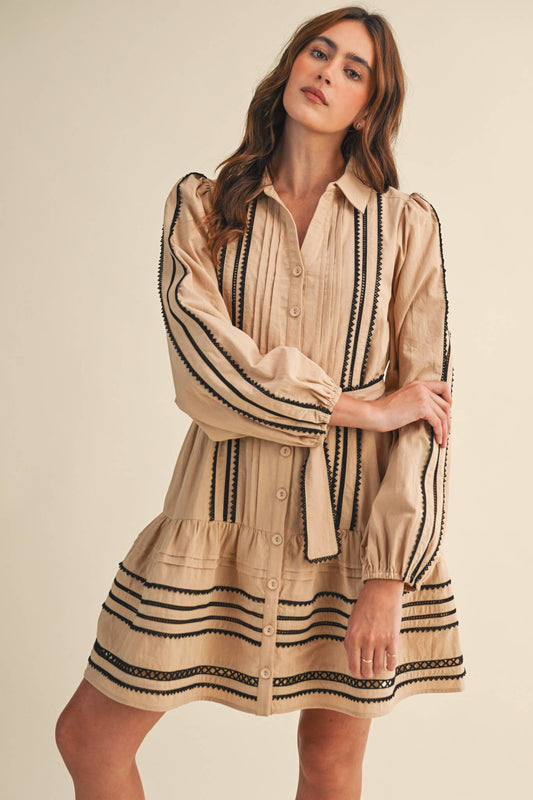 CONTRAST LACE TRIM BELTED MINI DRESS by &Merci
