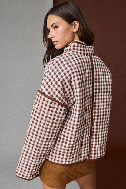 PREORDER - Gingham Quilted Jacket : BROWN