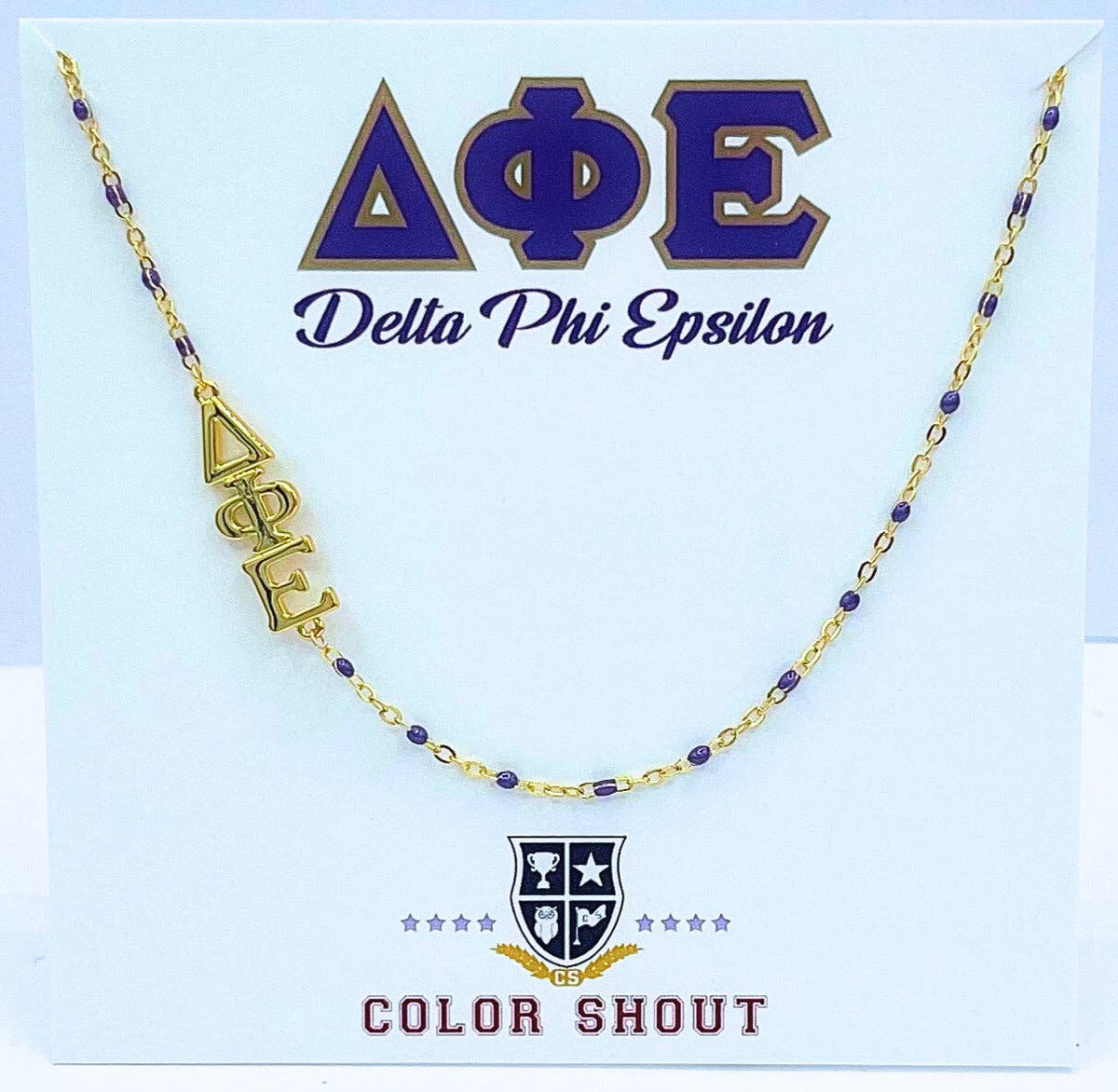 The Sorority Necklace: Side Set Greek letters on Enamel Bead Necklace: Chi Omega
