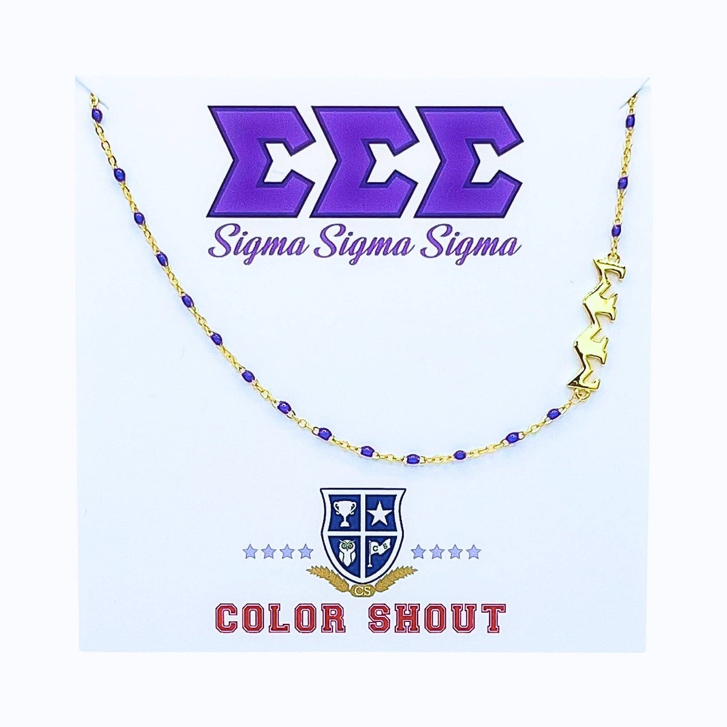 The Sorority Necklace: Side Set Greek letters on Enamel Bead Necklace: Alpha Gamma Delta