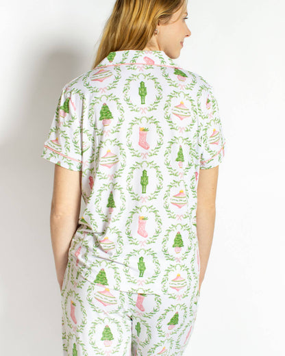 PREORDER Nutcracker Trellis Women’s Short Sleeve Button Up Sleep Shirt