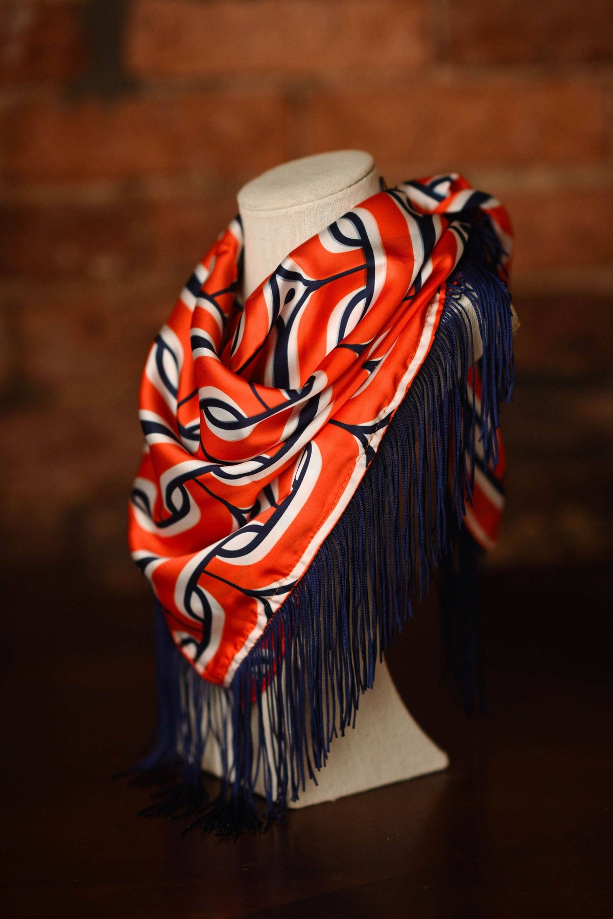 Fringe Scarf: Orange and Navy