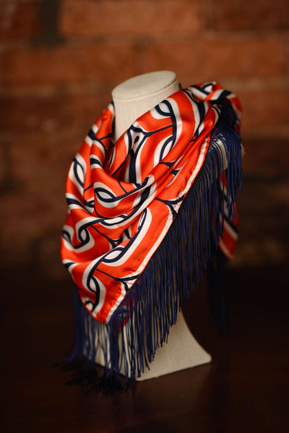 Fringe Scarf: Orange and Navy
