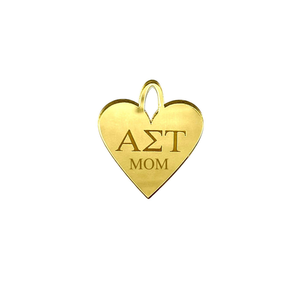 Acrylic Engraved Sorority + MOM Heart Charm: Mirror Gold / O Lever Ring Clasp / Kappa Delta