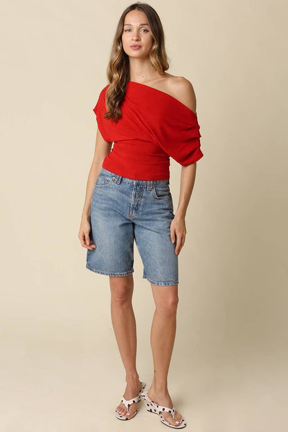 PREORDER:  Carina Draped One Shoulder Top: Black