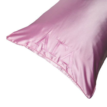 Sorority Pink Embroidered Satin Pillowcase: Phi Mu
