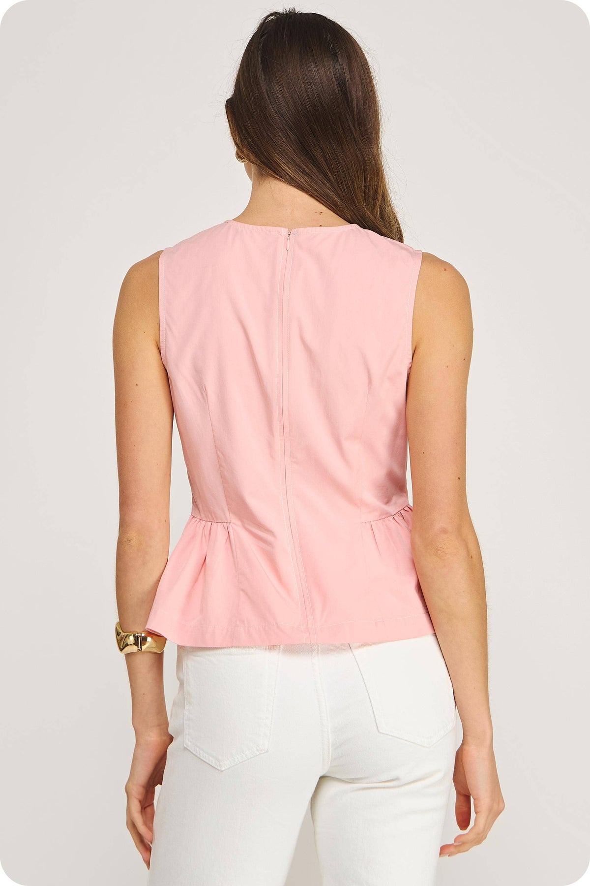 Top-stitch Poplin Sleeveless Top - CORAL PINK