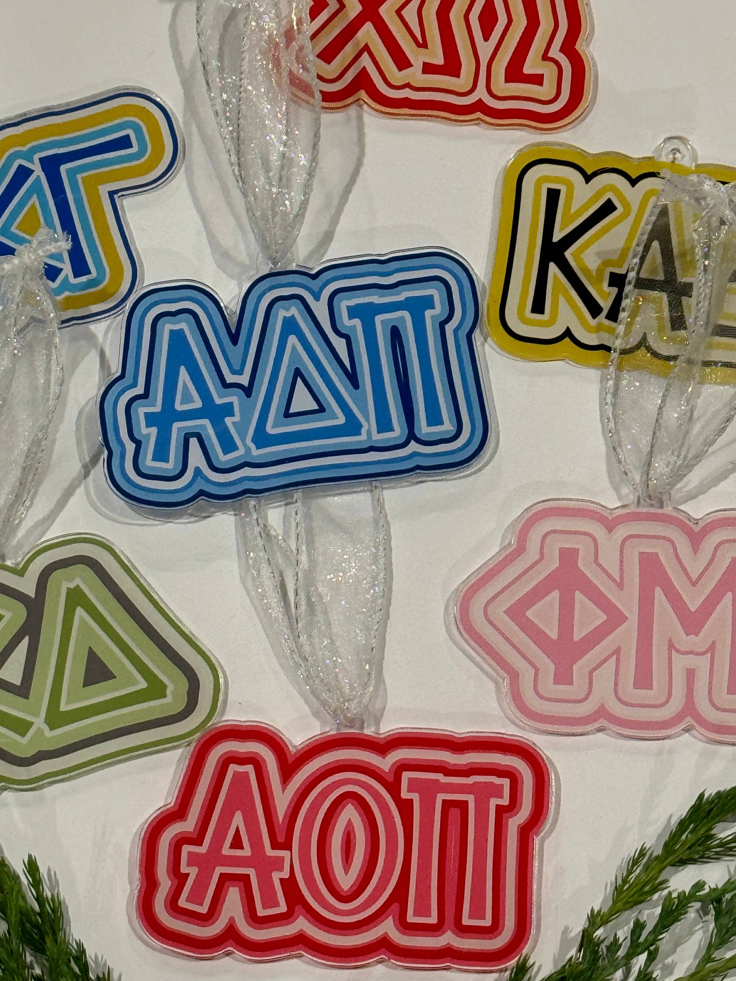Sorority Acrylic Christmas Ornament: Alpha Gamma Delta