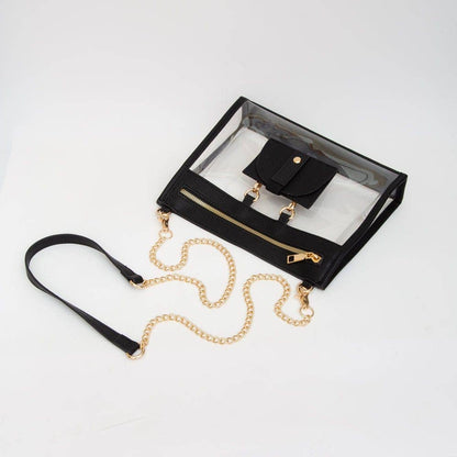 Clear Gameday Crossbody Bag Purse With Sunglasses Holder: Gold