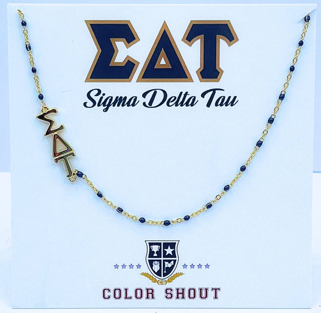 The Sorority Necklace: Side Set Greek letters on Enamel Bead Necklace: Alpha Gamma Delta
