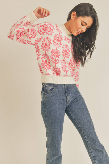 FLORAL PATTERN KNIT SWEATER