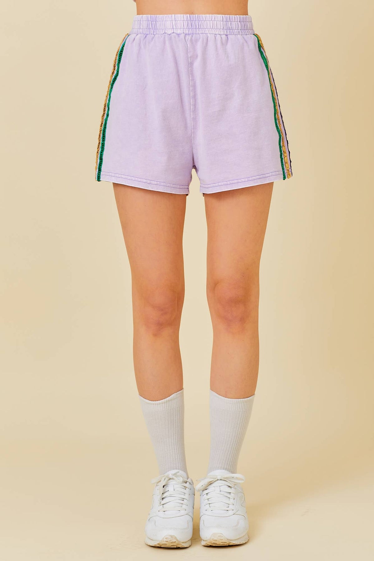 Mardi Grass Sequin Stripe Trim Short: LAVENDER