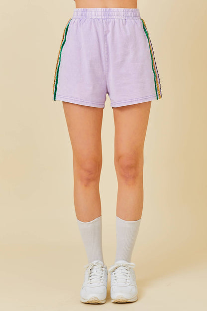 Mardi Grass Sequin Stripe Trim Short: LAVENDER