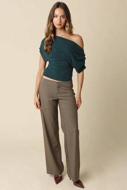 PREORDER:  Carina Draped One Shoulder Top: Black
