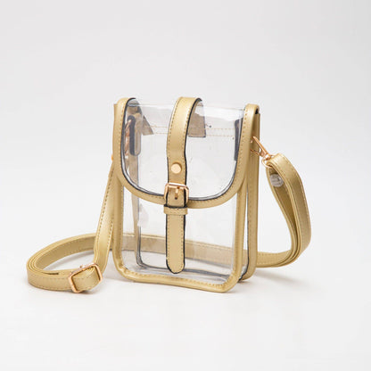 Game Day Clear Buckle Strap Mini Crossbody Bag Purse : Gold