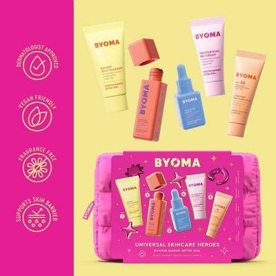 BYOMA Universal Skincare Heroes Gift Set with Makeup Bag 5pc