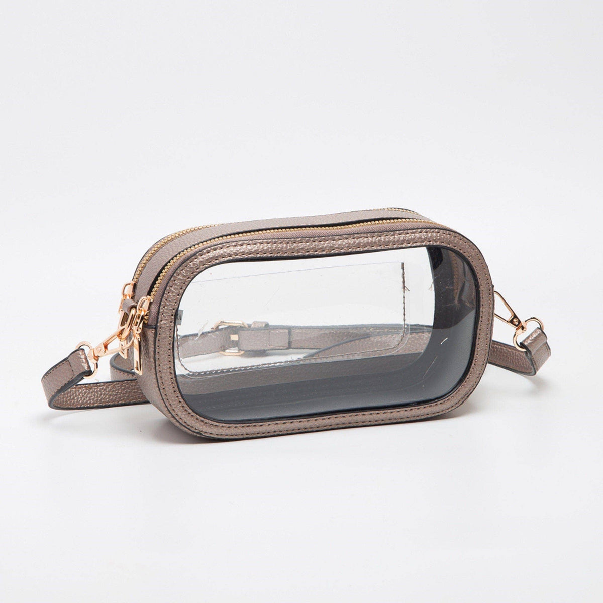 Double Zipper Oval Clear Gameday/Stadium Bag Purse : Gold