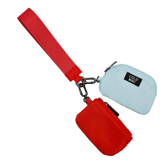 PREORDER Lulu Mac Dual Pouch Wristlet Wallet : Red / Light Blue