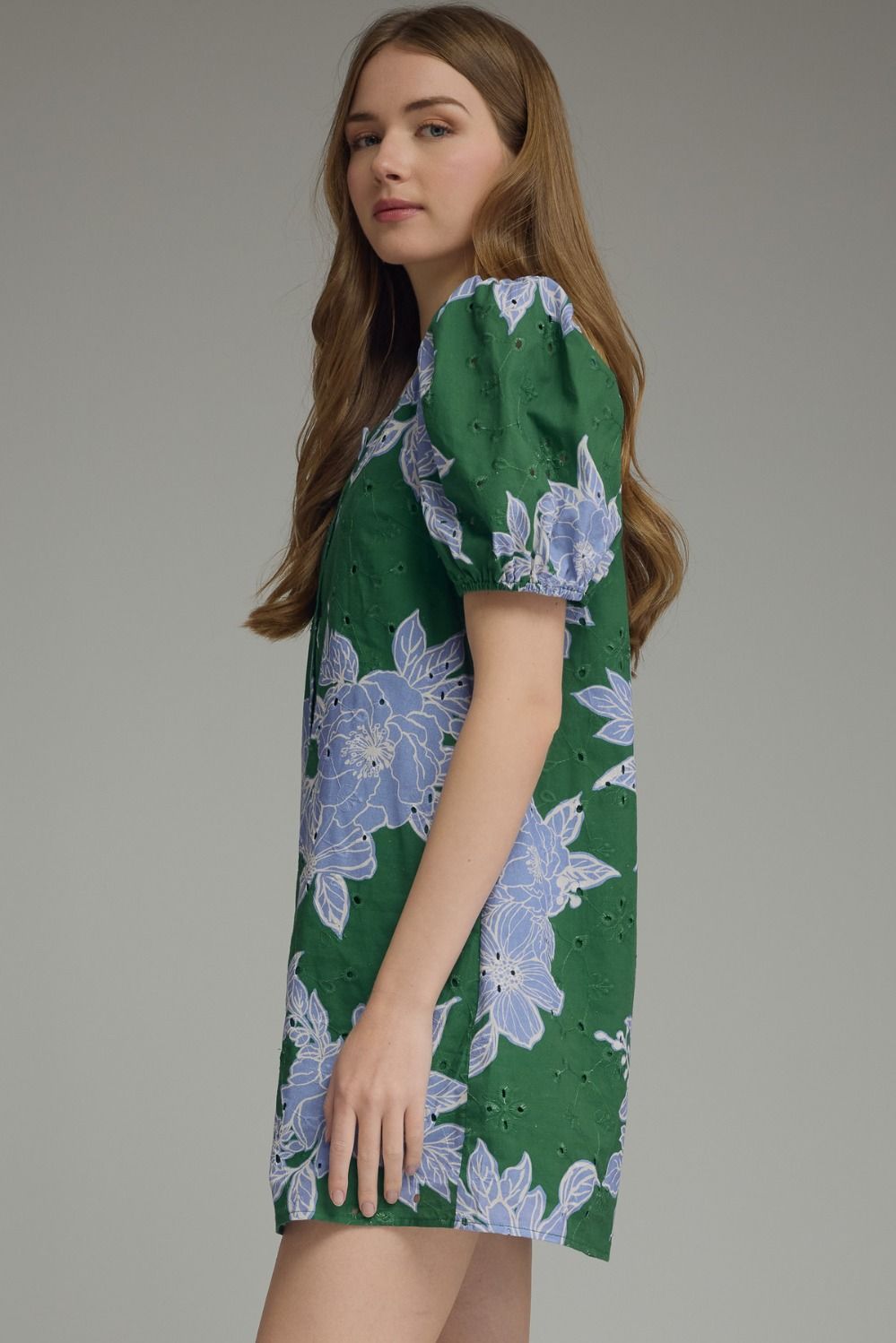 Entro Botanical square neck puff sleeve mini dress