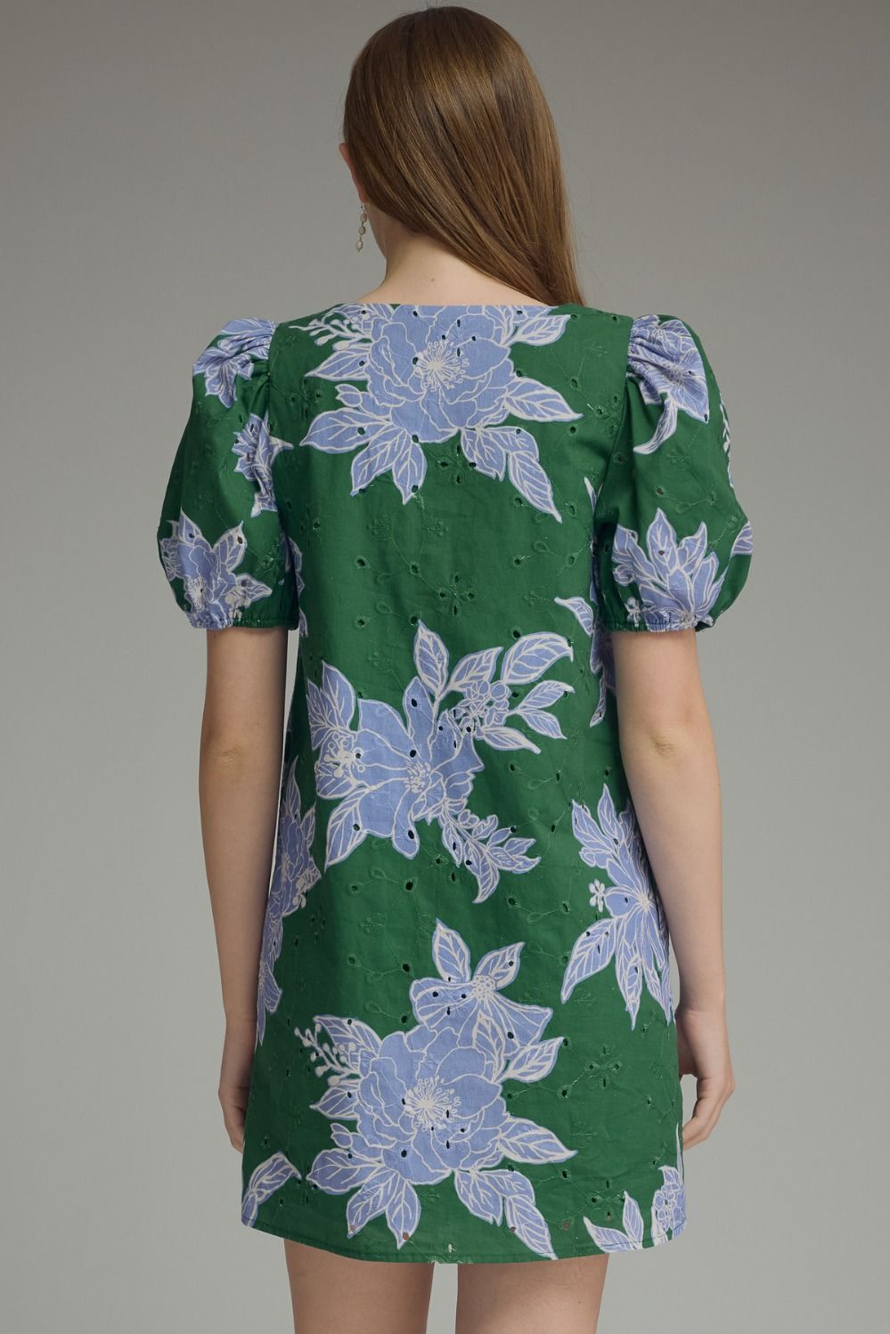 Entro Botanical square neck puff sleeve mini dress