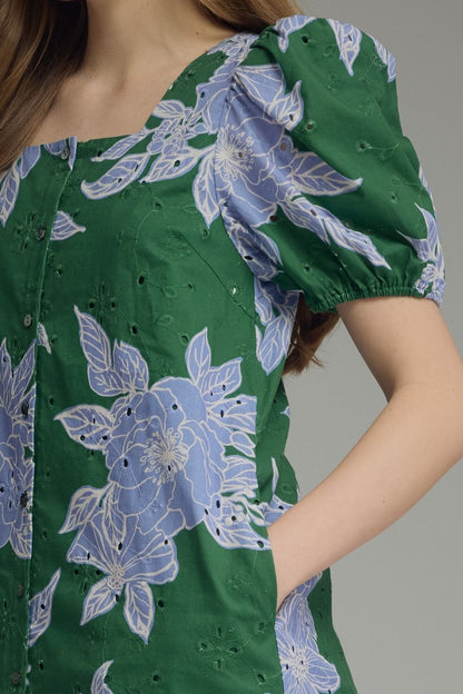 Entro Botanical square neck puff sleeve mini dress