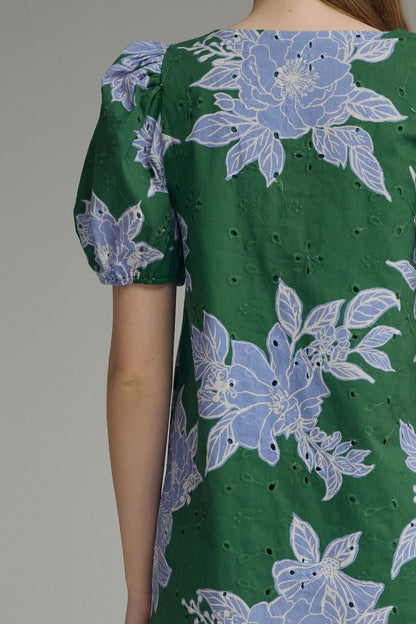 Entro Botanical square neck puff sleeve mini dress