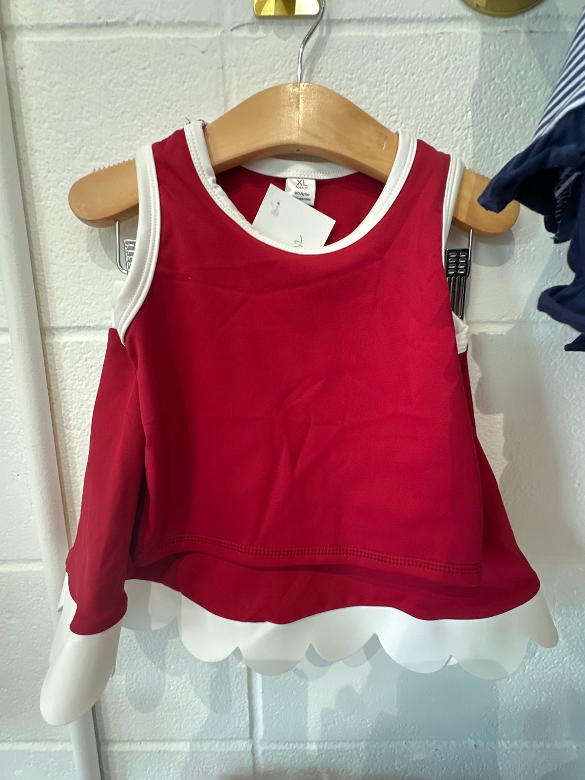 Red and white girls set with scalloped white trim