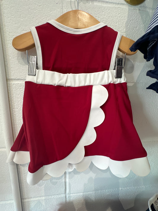 Red and white girls set with scalloped white trim