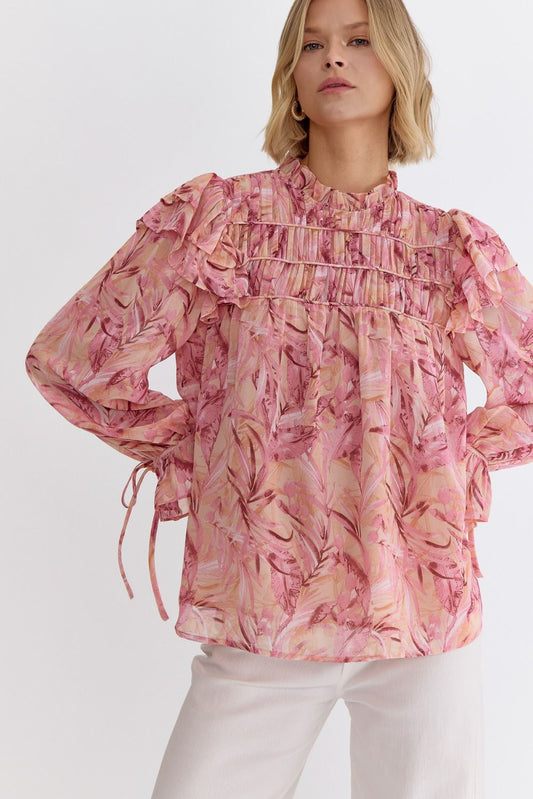 Entro Mock Neck Flounce Blouse