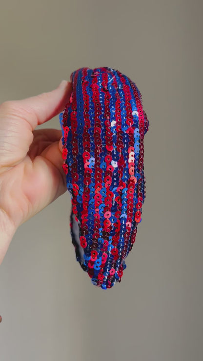 Blue Red Sequin Headband