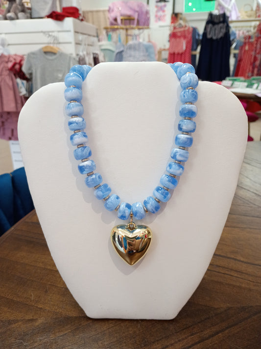 Light Blue & Gold Beaded Necklace