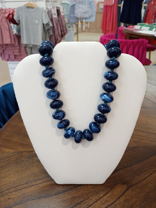 Navy Blue Marbled Chunky Beaded Necklace