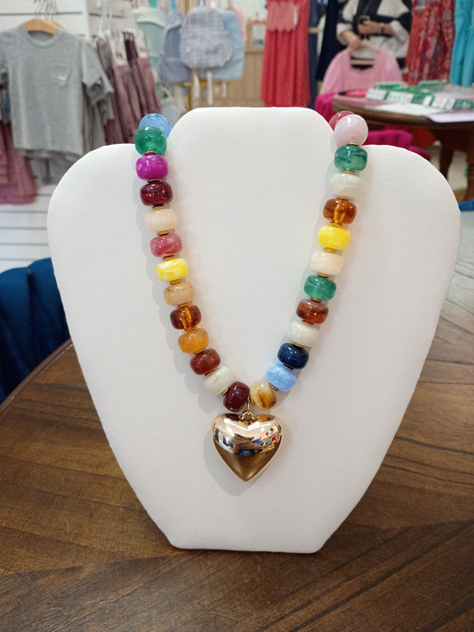 Multicolor Fall Heart Beaded Necklace