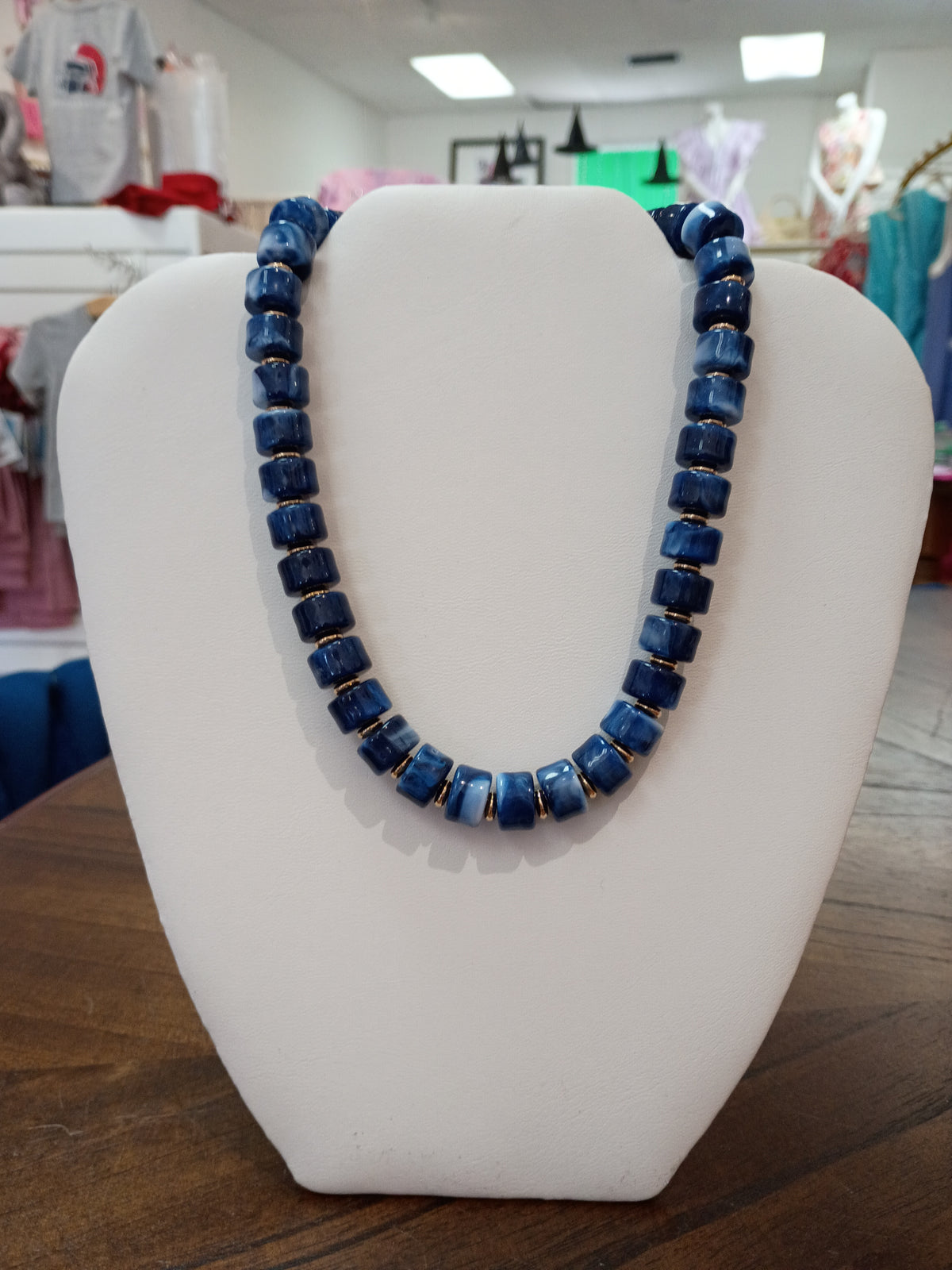 Blue & Gold Beaded Necklace