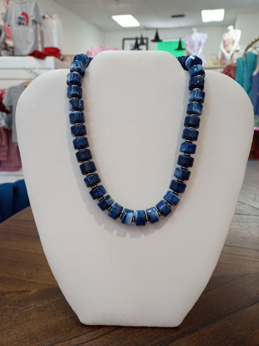 Blue & Gold Beaded Necklace