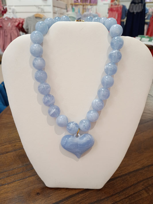 Light Blue Heart Beaded Necklace