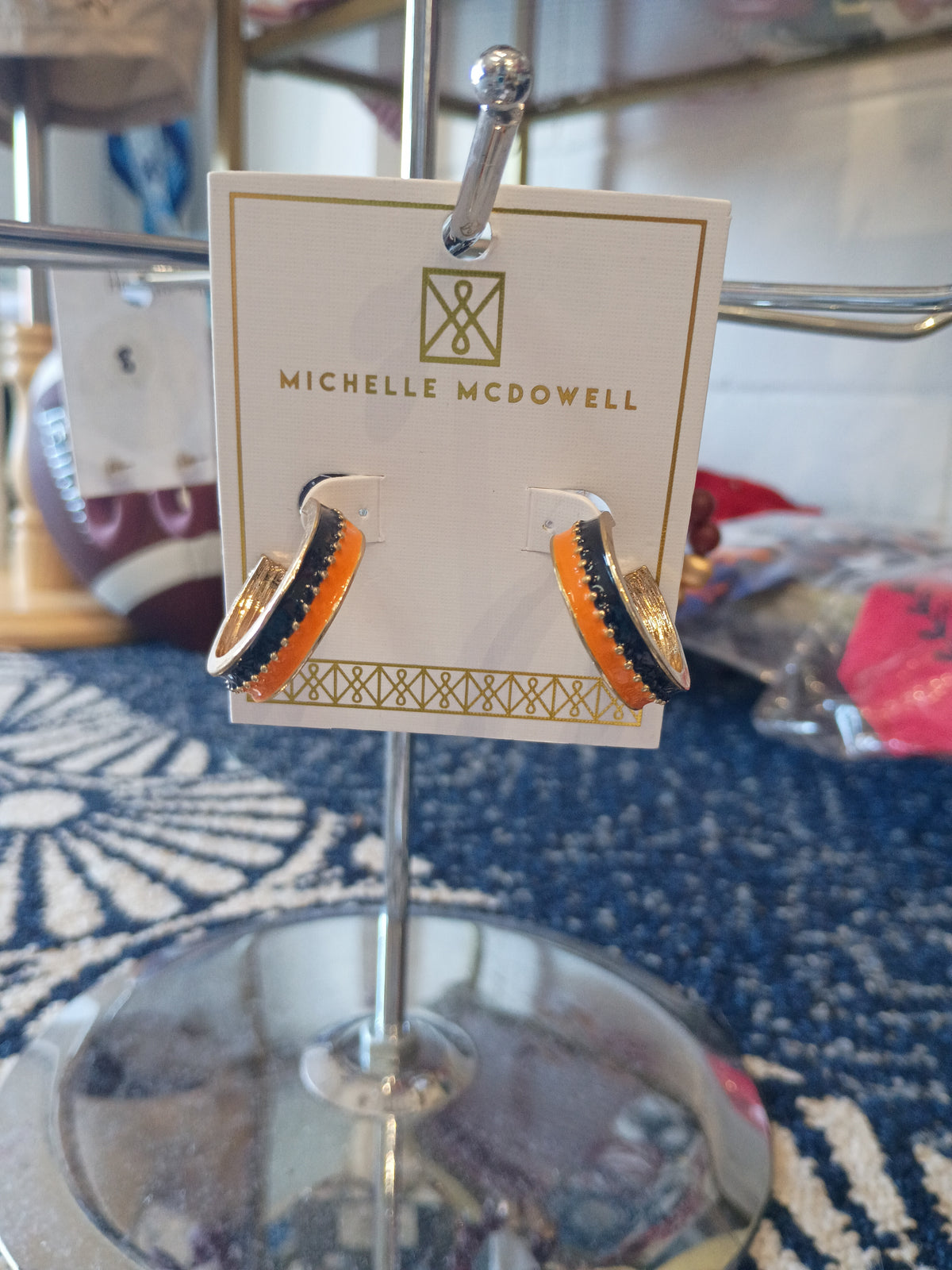 Navy + Orange Hoop Earrings