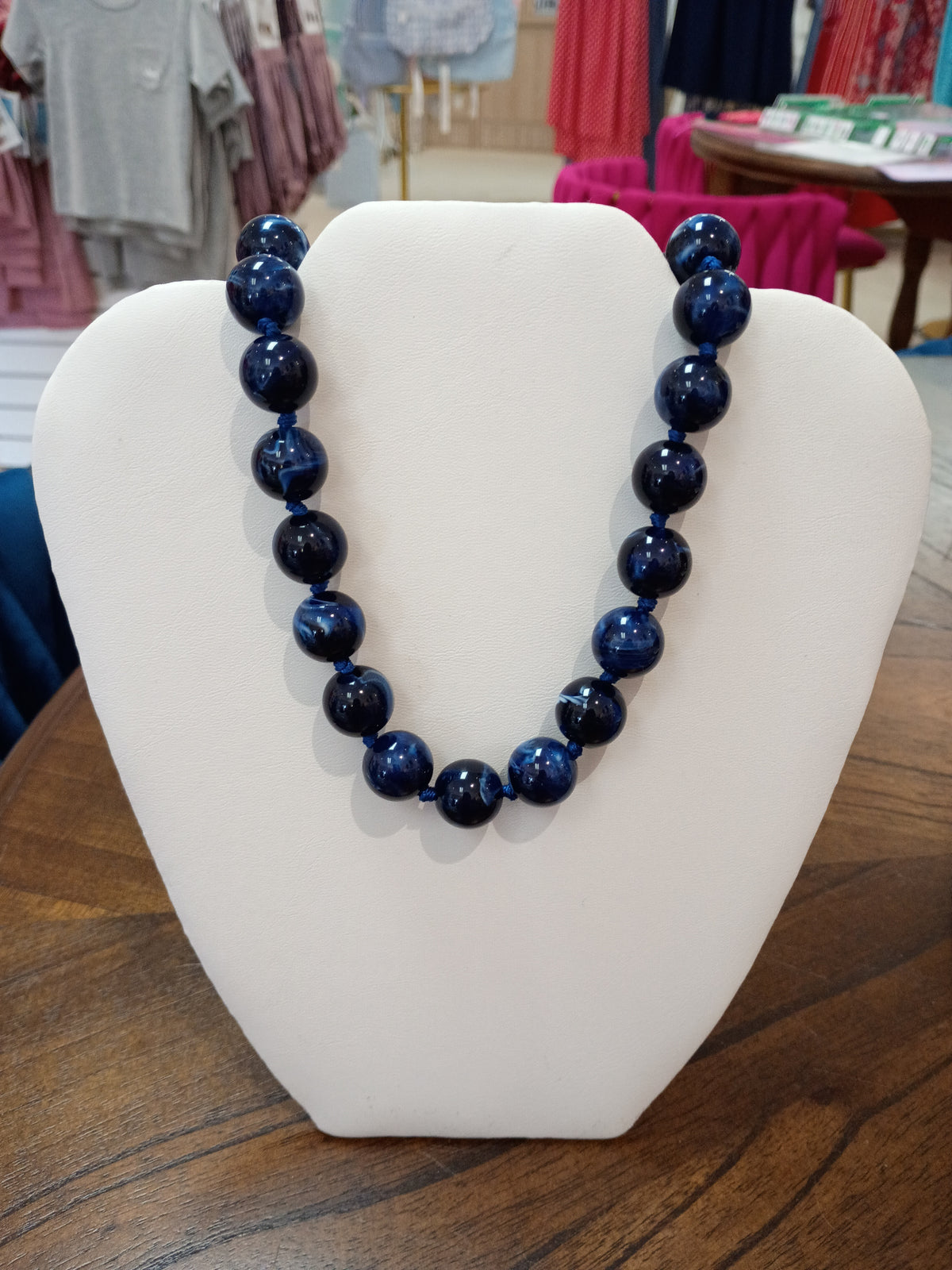 Navy Blue Round Beaded Necklace